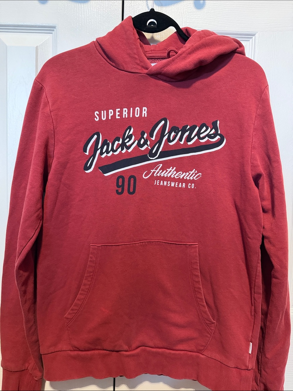 Jack & Jones Maroon Pullover Hoodie with Script Logo